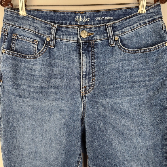 Style & Co. Women's Size 10 Curvy Fit Ankle Embroidered Retro Raw Hem Jeans - Picture 3 of 11